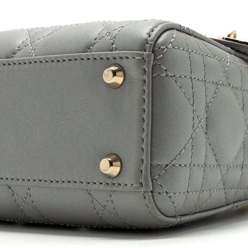 DIOR MINI LADY DIOR LAMBSKIN GREY LGHW