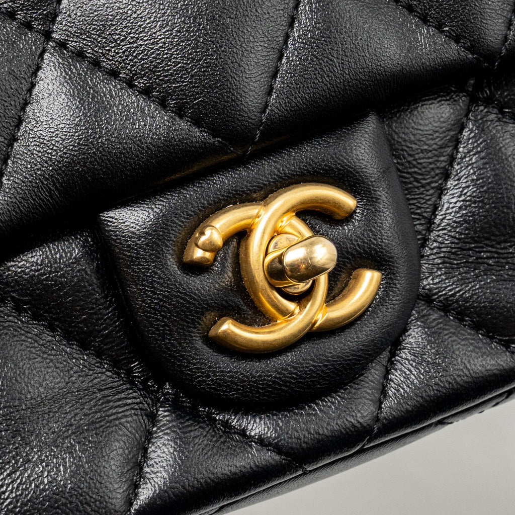 CHANEL COCO LOVE FLAP BAG ADJUSTABLE CHAIN LAMBSKIN BLACK GHW (MICROCHIP)