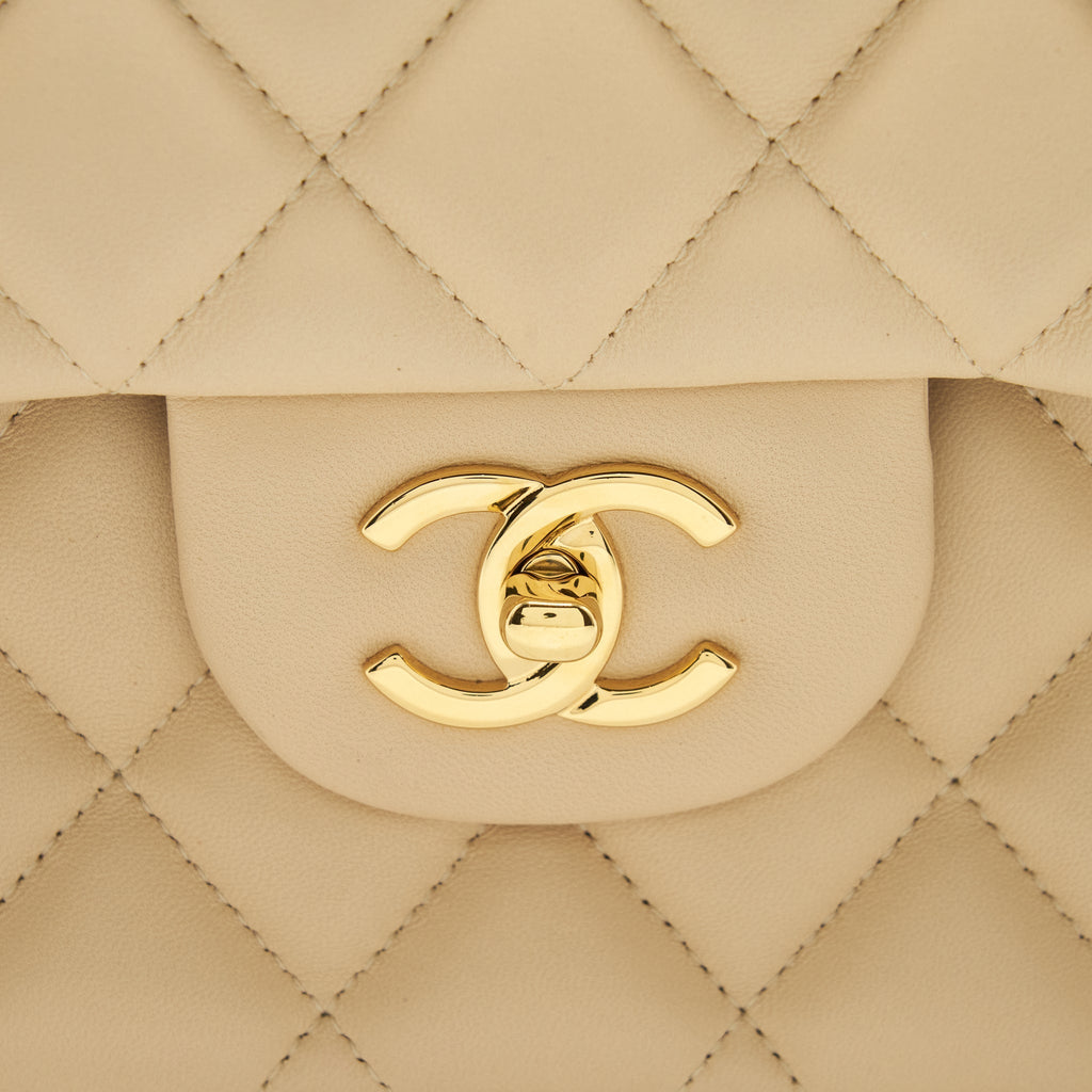 CHANEL JUMBO CLASSIC DOUBLE FLAP BAG LAMBSKIN BEIGE LGHW