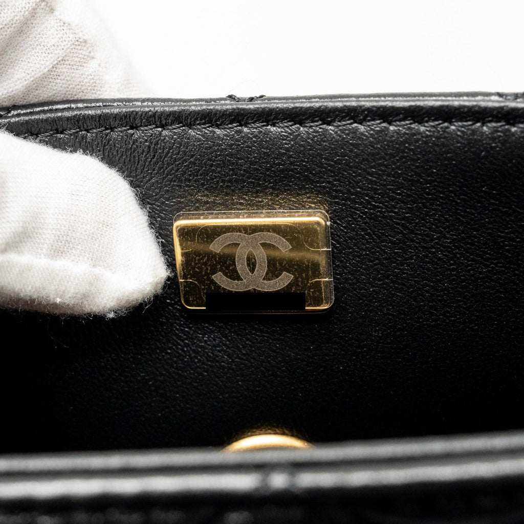 CHANEL 25P TOP HANDLE FLAP BAG SHINY LAMBSKIN BLACK GHW(MICROCHIP)