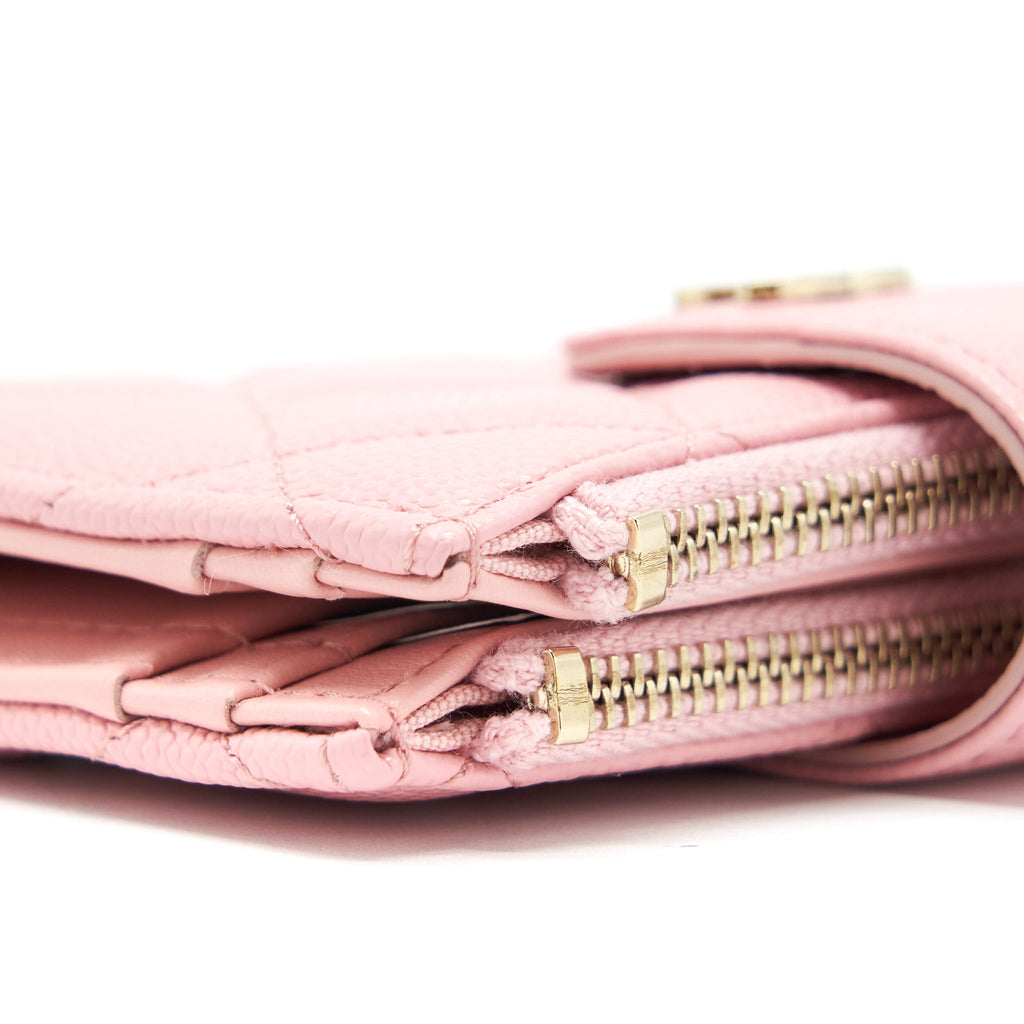 CHANEL DOUBLE ZIP CARD HOLDER CAVIAR PINK LGHW