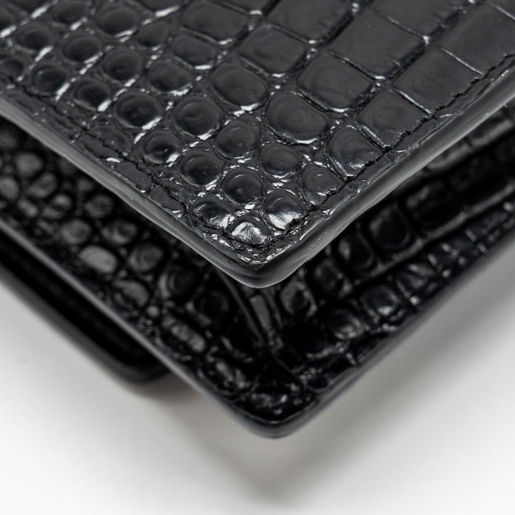 SAINT LAURENT/YSL SUNSET BAG CROC-EMBOSSED CALFSKIN BLACK SHW