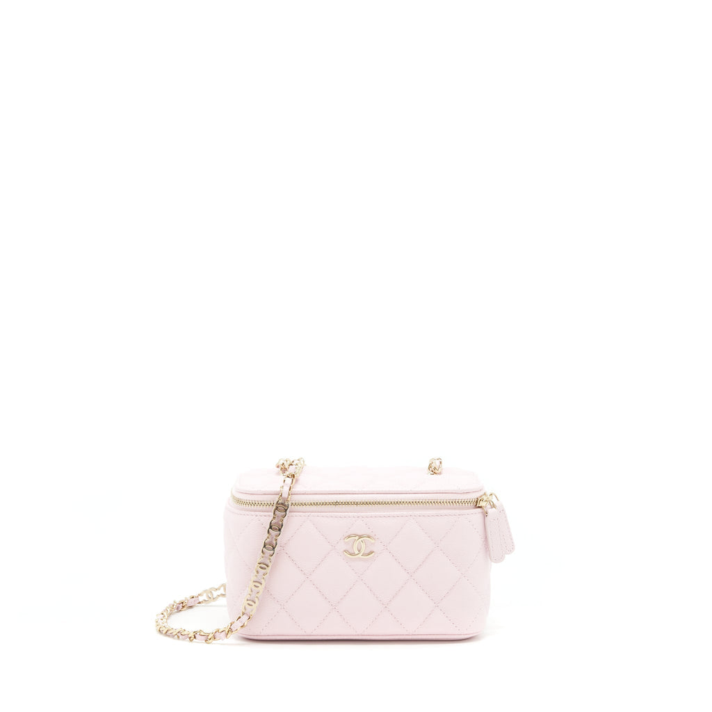 CHANEL 22P LONG VANITY CASE WITH LOGO CHAIN CAVIAR LIGHT PINK LGHW