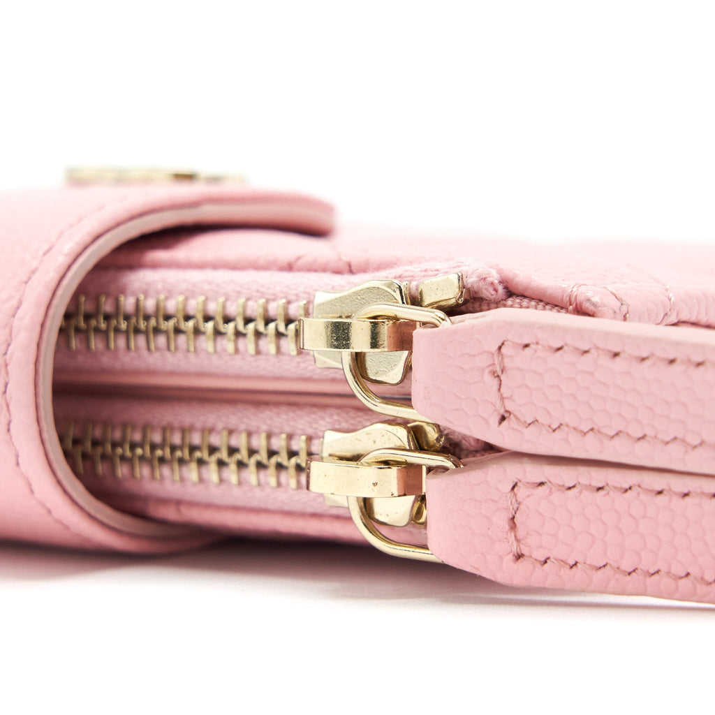 CHANEL DOUBLE ZIP CARD HOLDER CAVIAR PINK LGHW