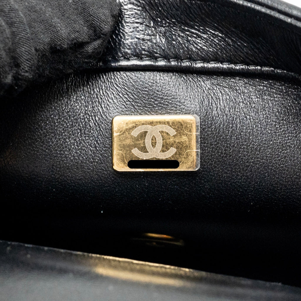 CHANEL COCO LOVE FLAP BAG ADJUSTABLE CHAIN LAMBSKIN BLACK GHW (MICROCHIP)