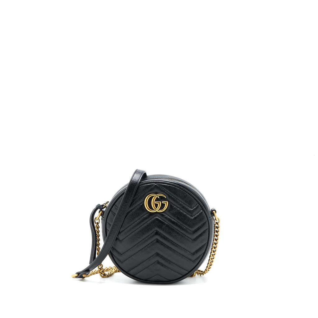 GUCCI GG MORMONT ROUND SHOULDER BAG CALFSKIN BLACK GHW