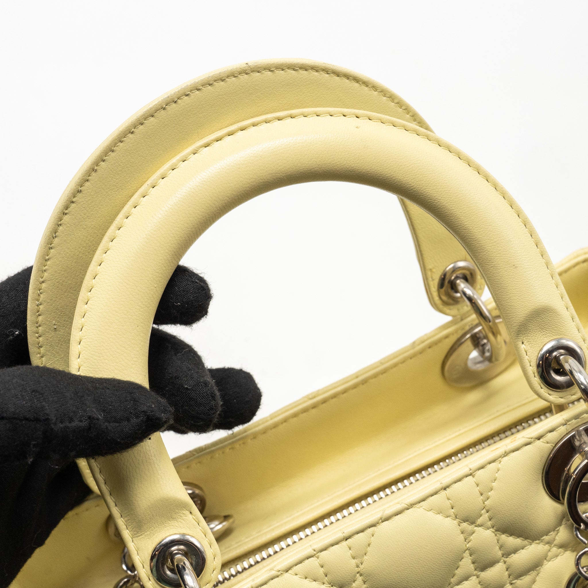 DIOR MEDIUM LADY DIOR LAMBSKIN LIGHT YELLOW SHW