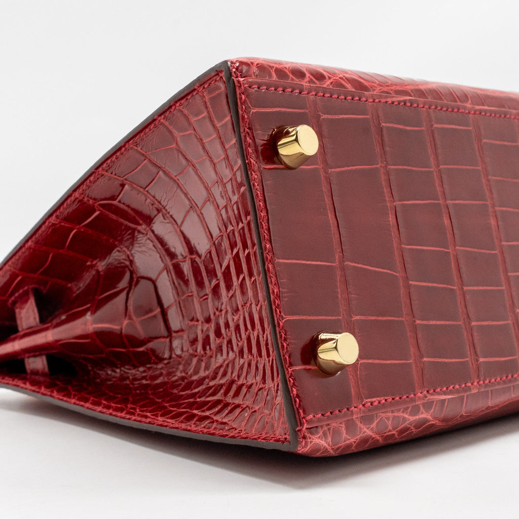 HERMES KELLY 25 CROCODILE POROUS BRAISE GHW