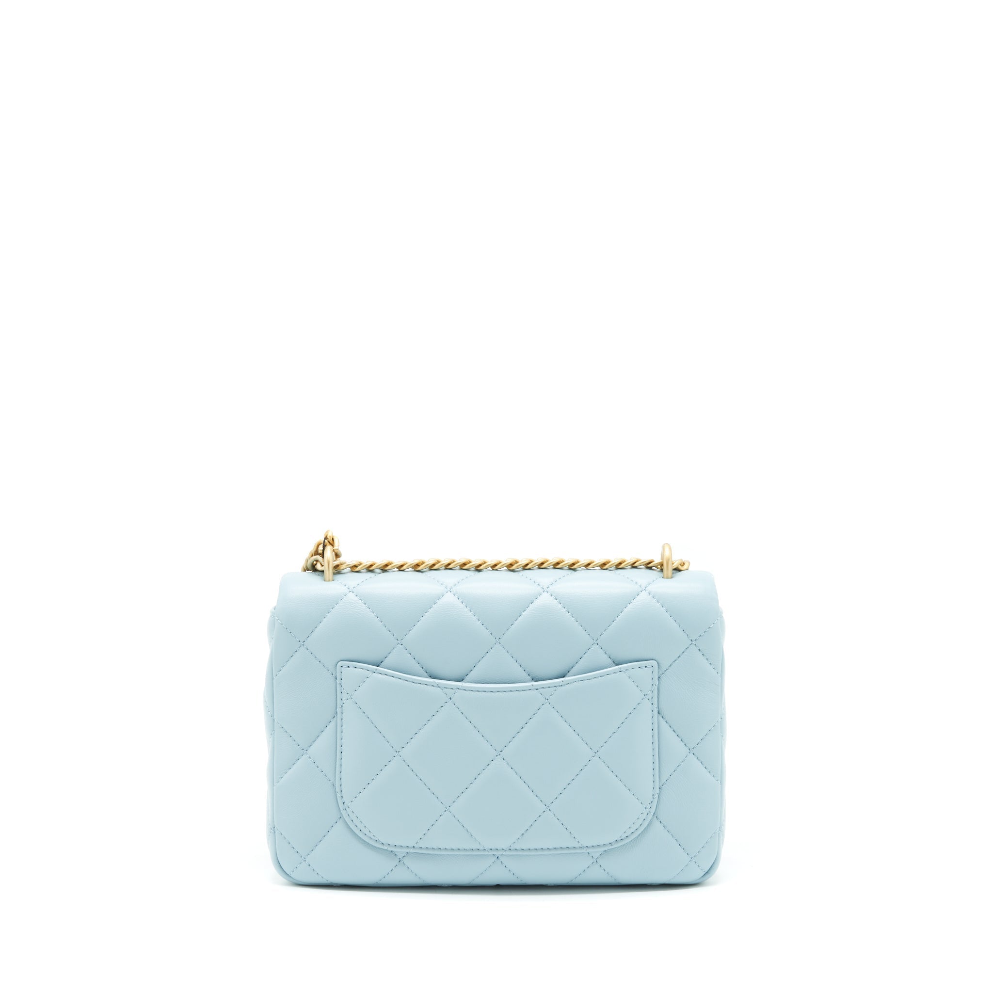 CHANEL 22P ENEMAL SMALL FLAP BAG LAMBSKIN LIGHT BLUE GOLD/BLUE HARDWARE
