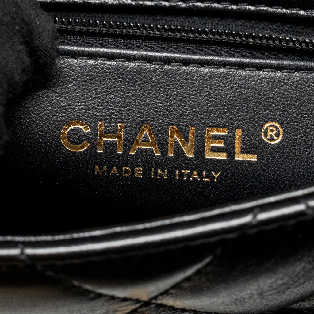 CHANEL COCO LOVE FLAP BAG ADJUSTABLE CHAIN LAMBSKIN BLACK GHW (MICROCHIP)