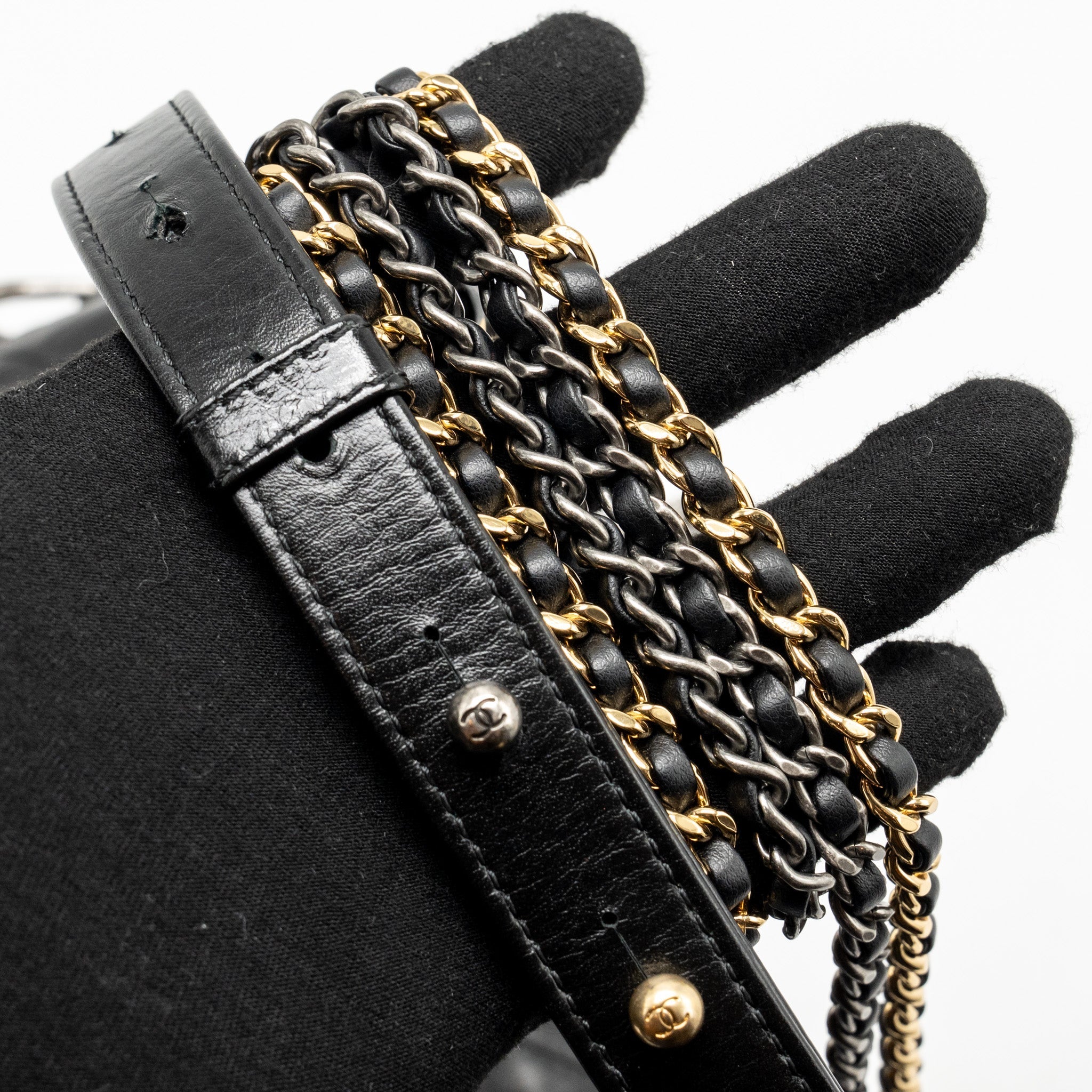 CHANEL GABRIELLE HOBO BAG AGED CALFSKIN BLACK MULTICOLOUR HARDWARE