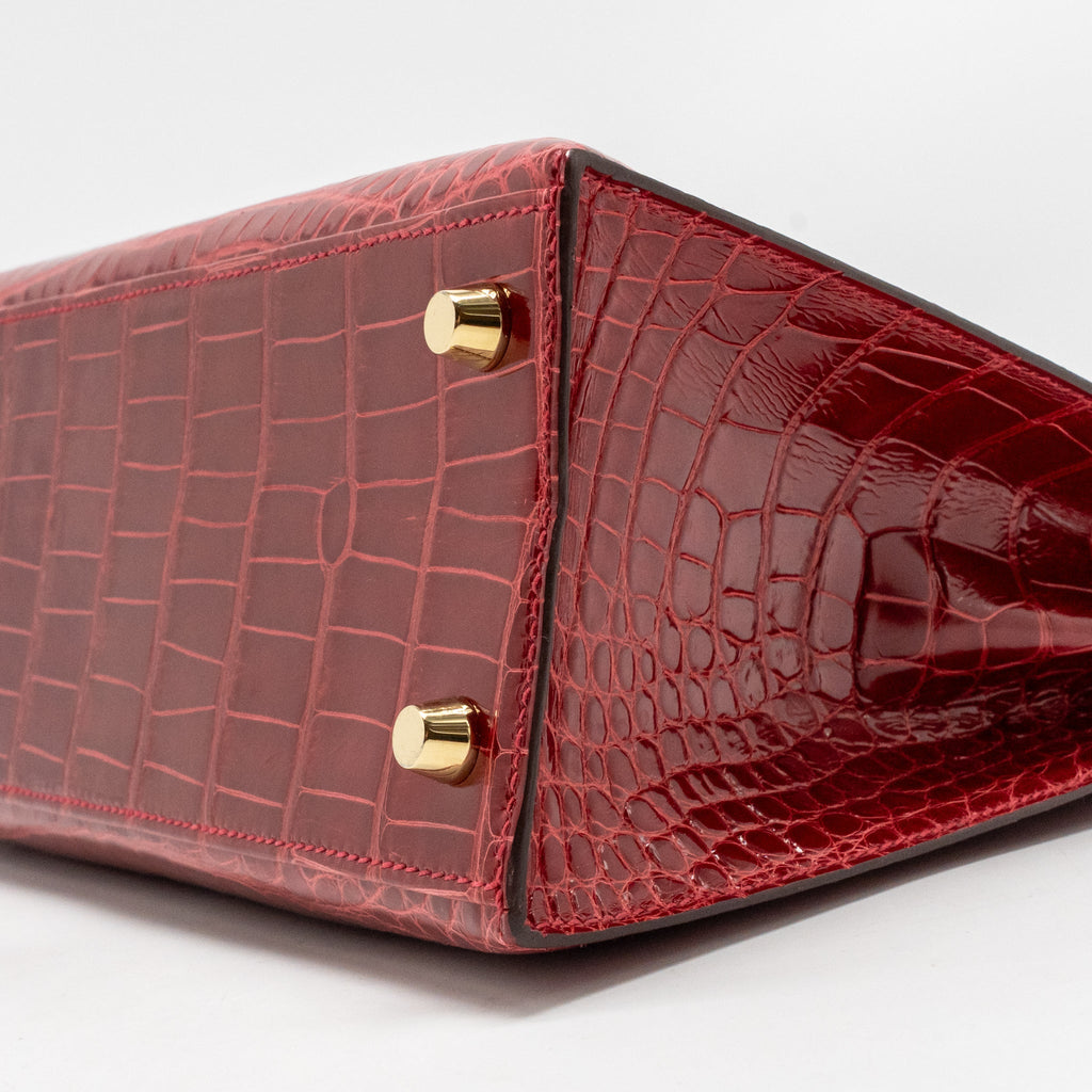 HERMES KELLY 25 CROCODILE POROUS BRAISE GHW