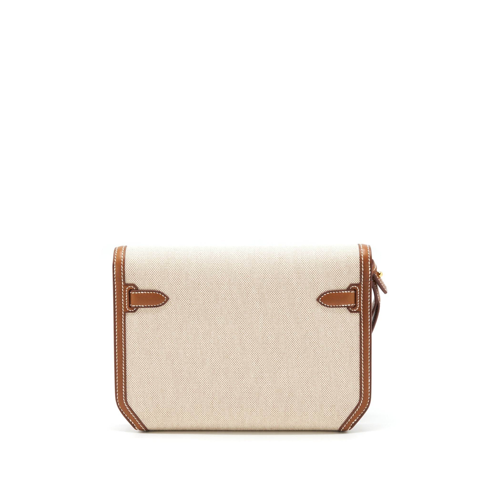 HERMES POCHETTE KELLY DEPECHES 25 CANVAS/BARENIA LEATHER ECRU BEIGE/ FAUVE GHW