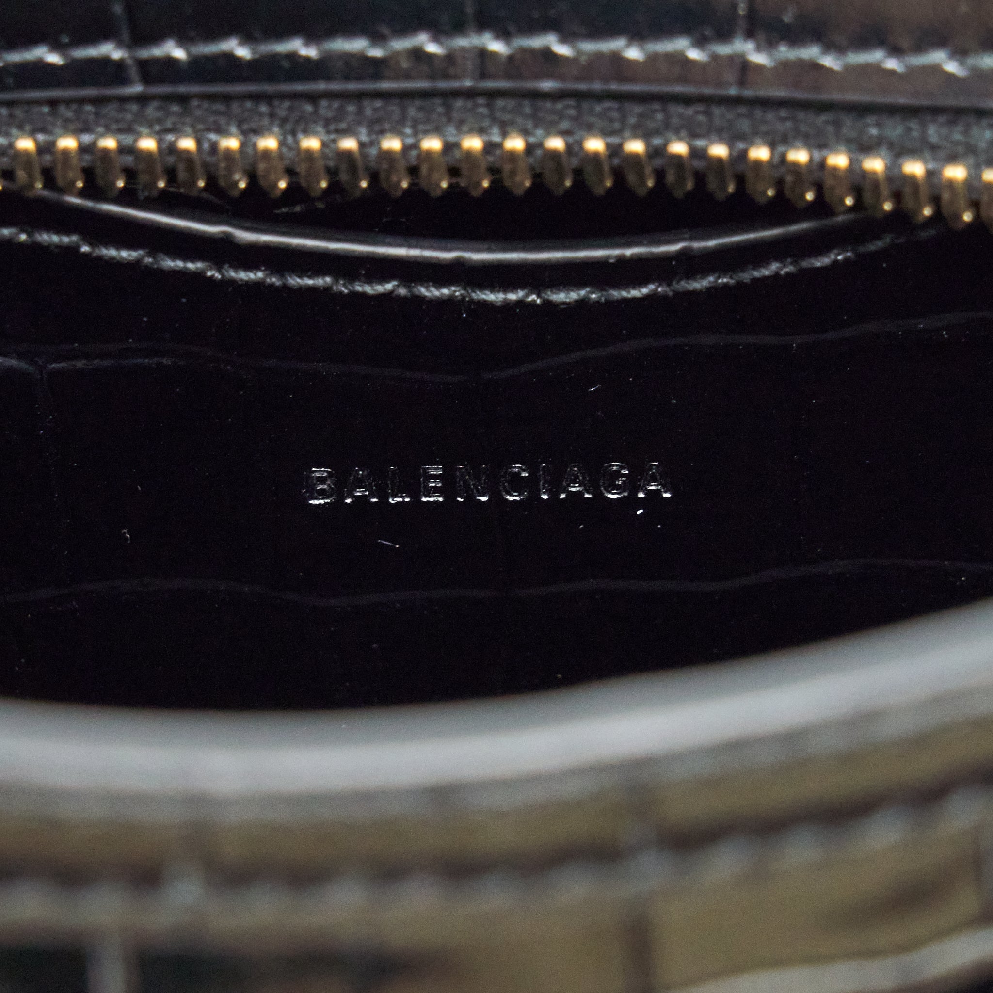 BALENCIAGA NANO NEO CLASSIC CITY BAG CROC-EMBOSSED CALFSKIN BLACK GHW