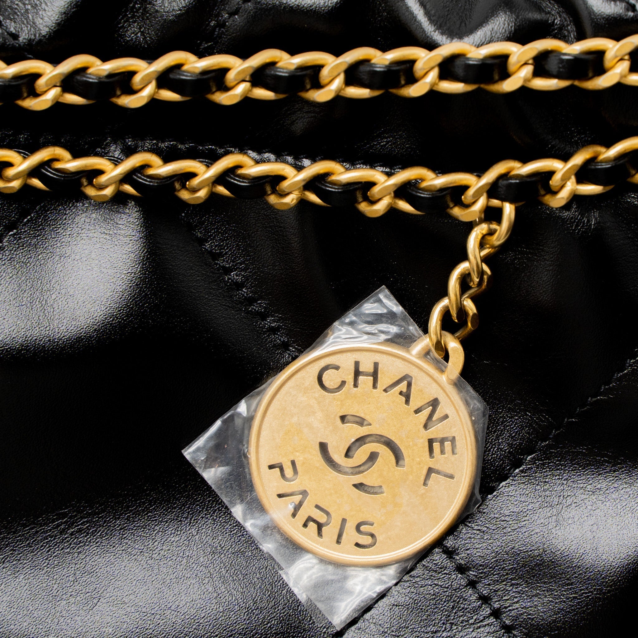CHANEL 23S MINI 22 BAG SHINY CALFSKIN BLACK BRUSHED GHW (MICROCHIP)