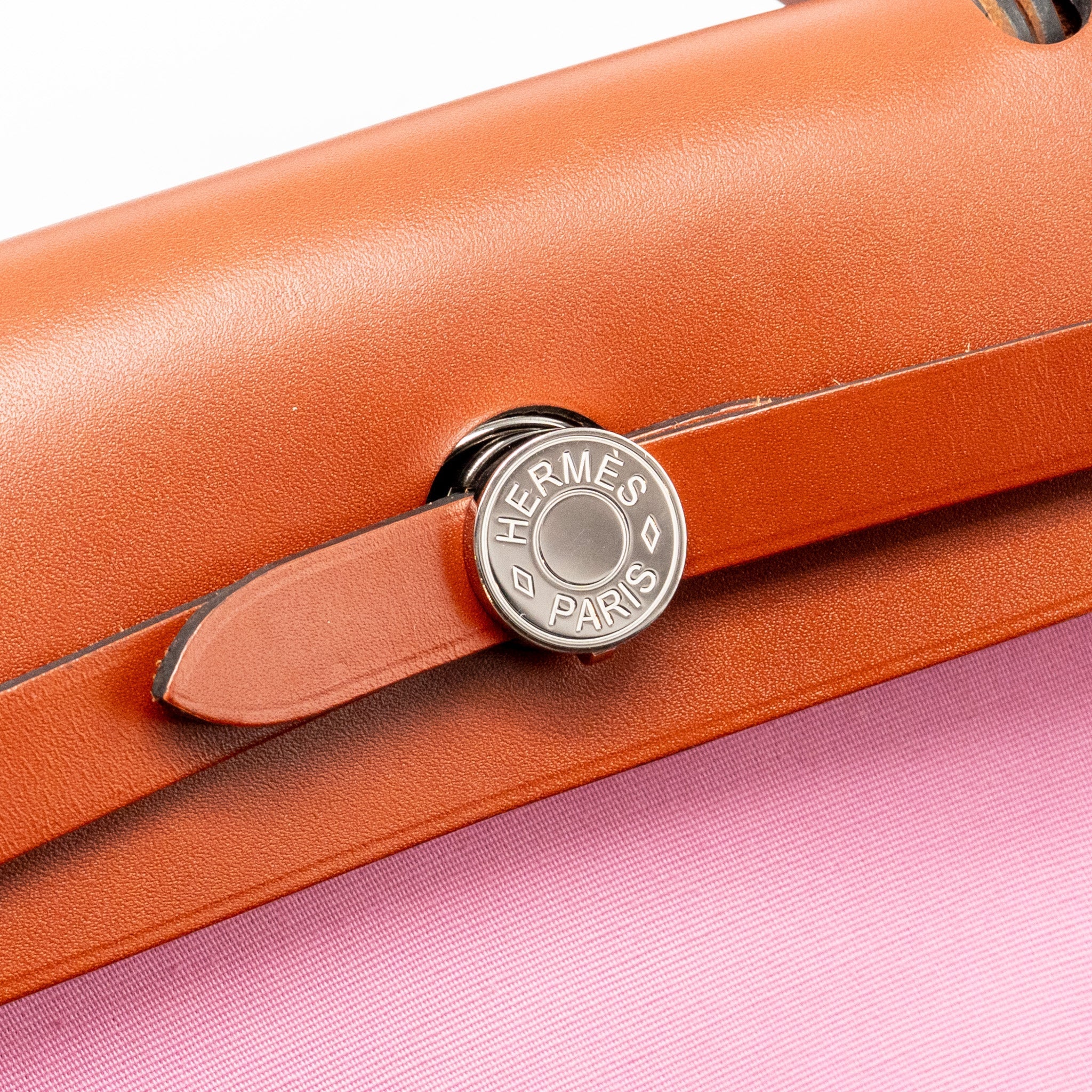 HERMES HERBAG 31 ZIP BAG CANVAS/HUNTER LEATHER PINK/CUIVRE SHW