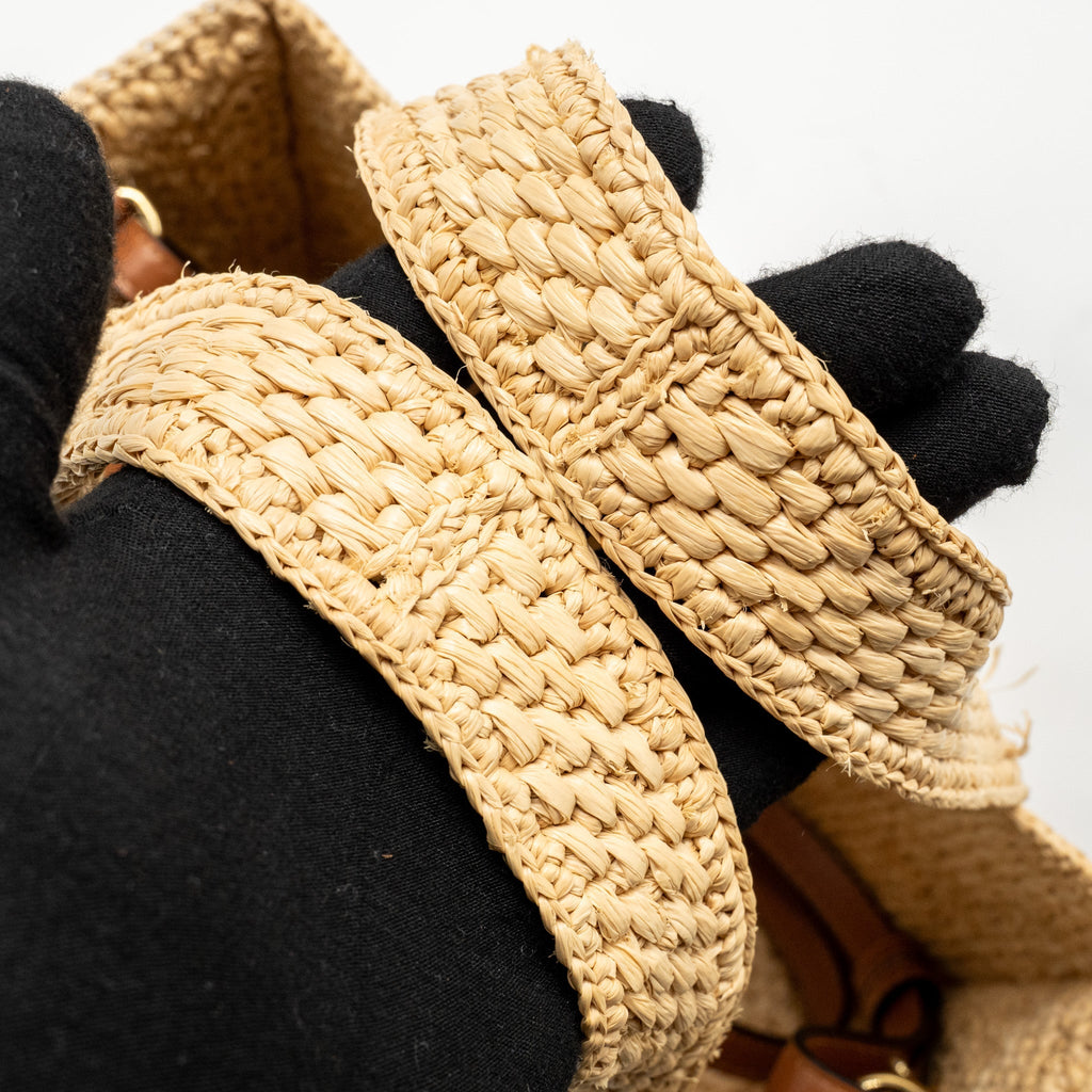 LOEWE SMALL FONT TOTE BAG RAFFIA/CALFSKIN NATURAL GHW