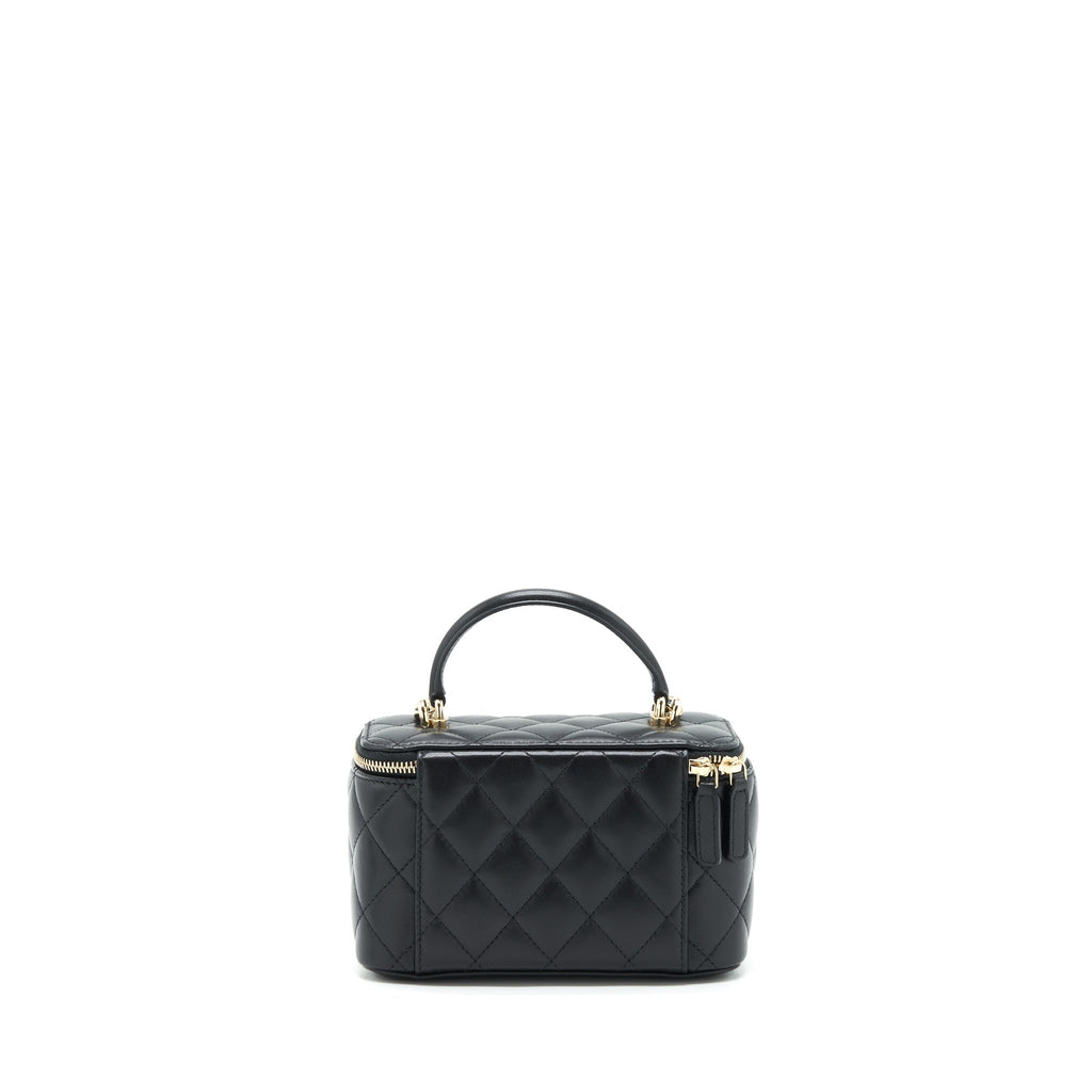 CHANEL TOP HANDLE LONG VANITY WITH CHAIN LAMBSKIN BLACK LGHW