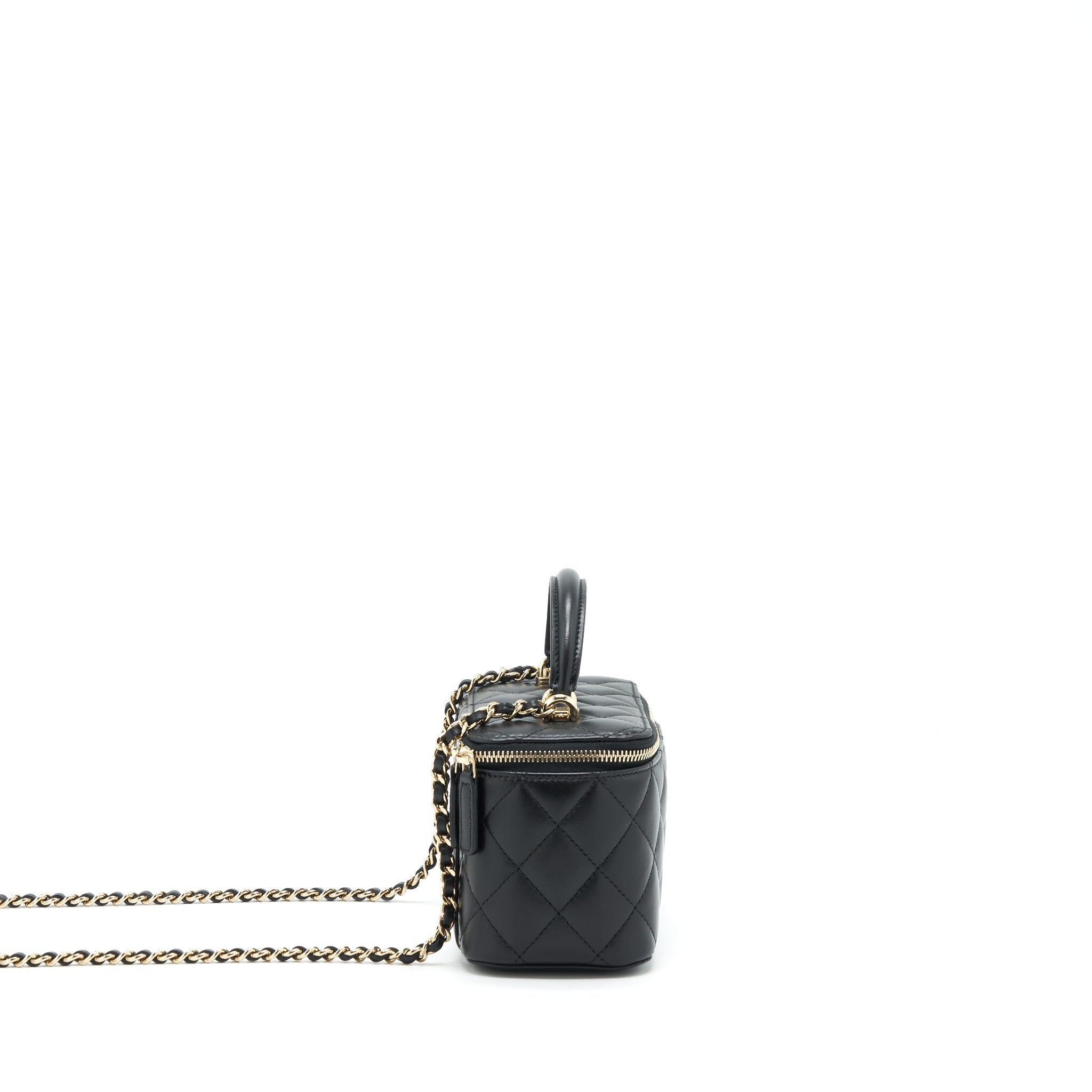 CHANEL TOP HANDLE LONG VANITY WITH CHAIN LAMBSKIN BLACK LGHW