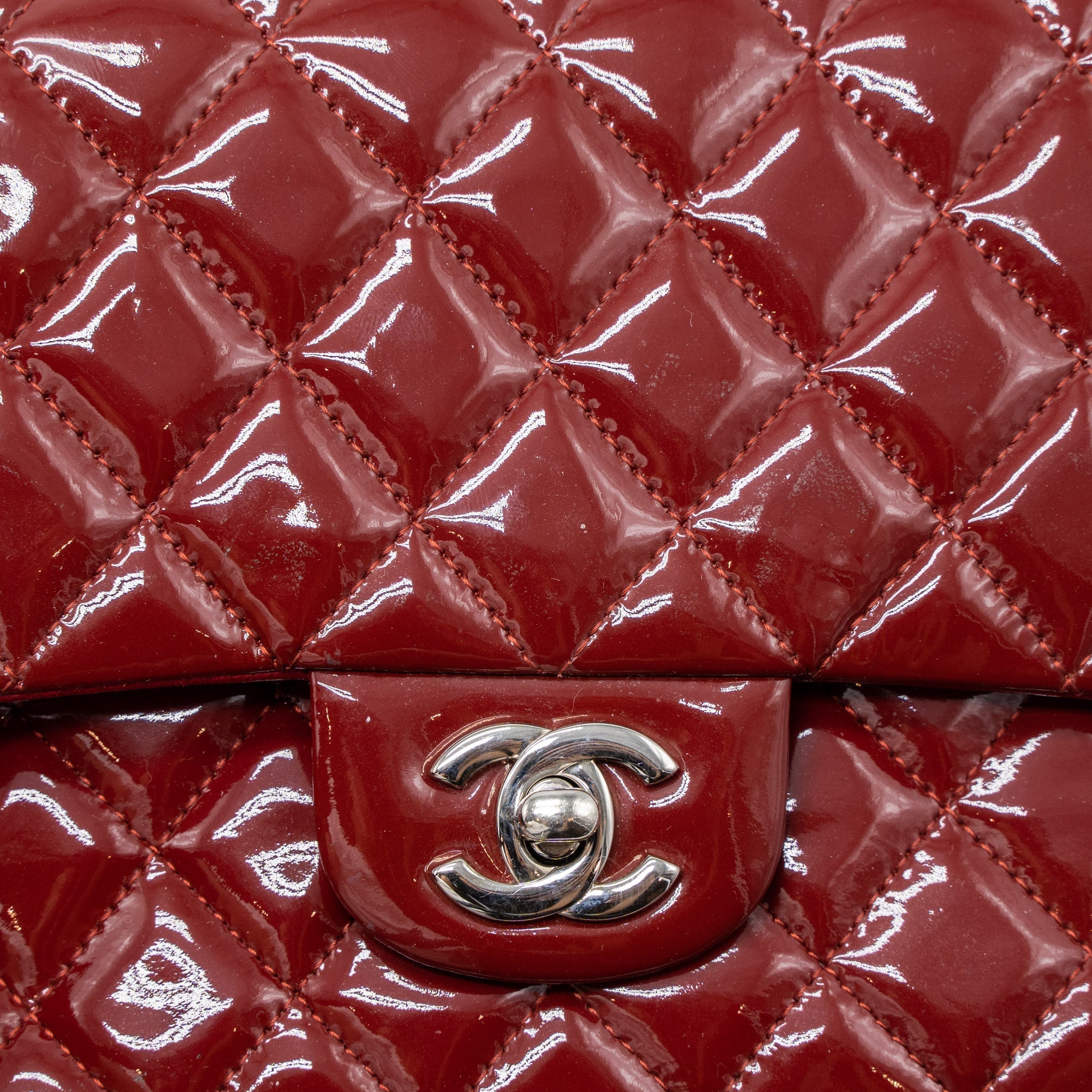 CHANEL MEDIUM CLASSIC DOUBLE FLAP BAG PATENT RED SHW