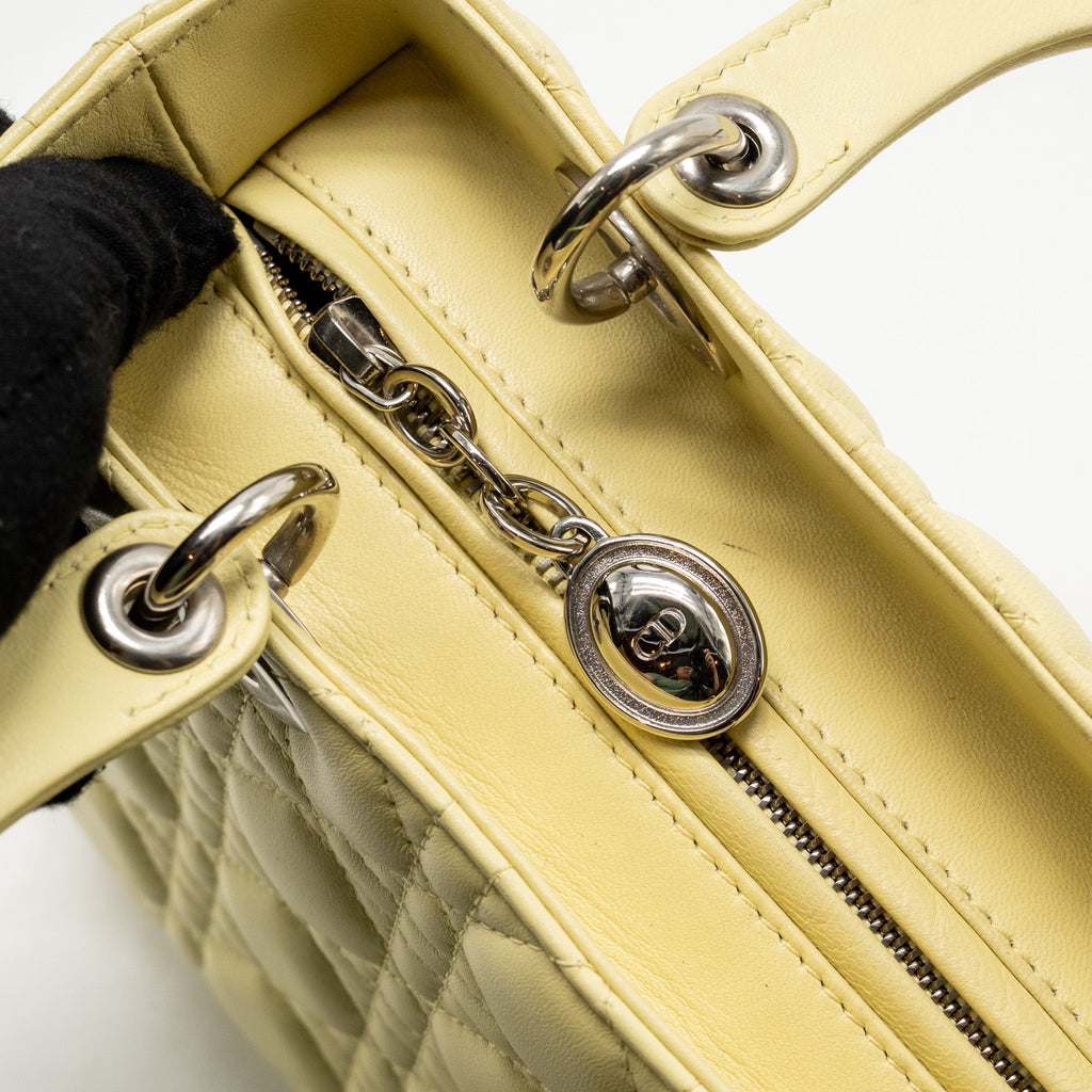 DIOR MEDIUM LADY DIOR LAMBSKIN LIGHT YELLOW SHW