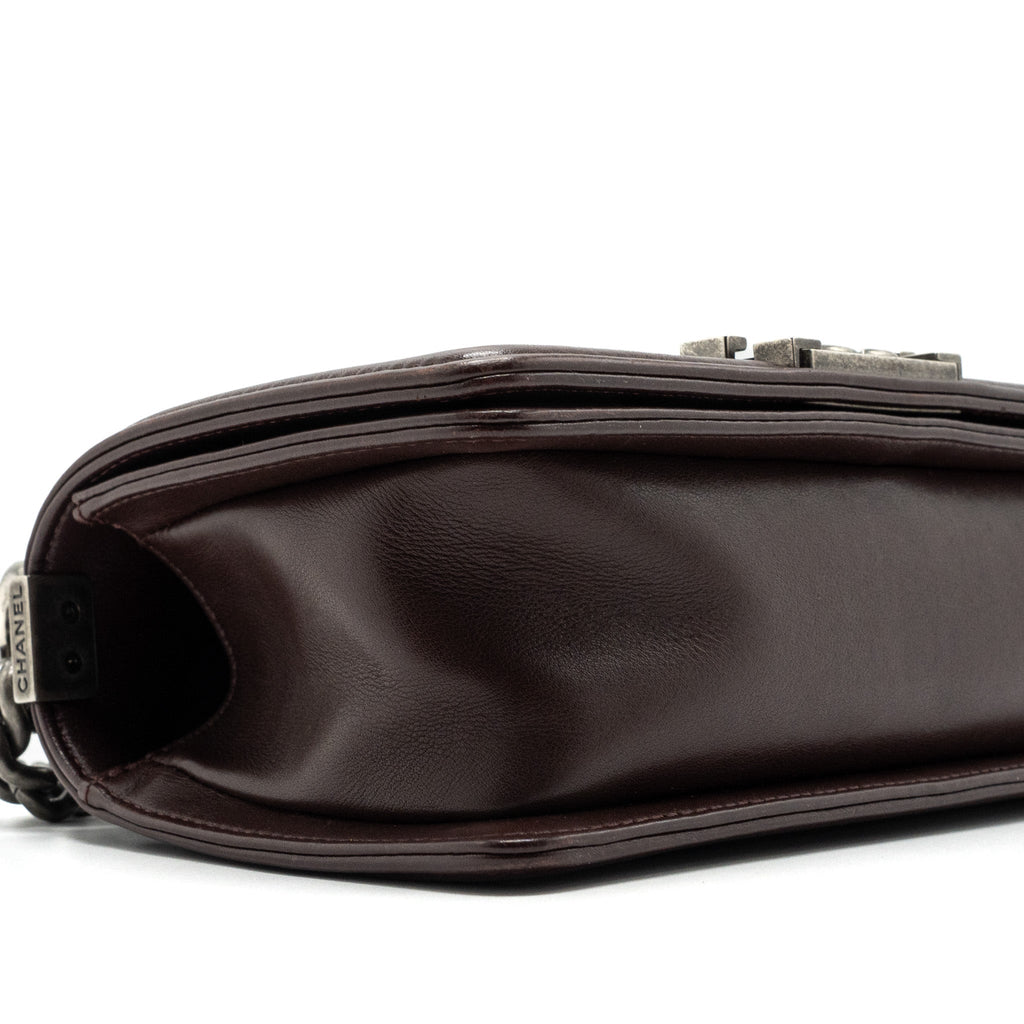 CHANEL CHEVRON SMALL BOY BAG LAMBSKIN BURGUNDY RUTHENIUM HARDWARE