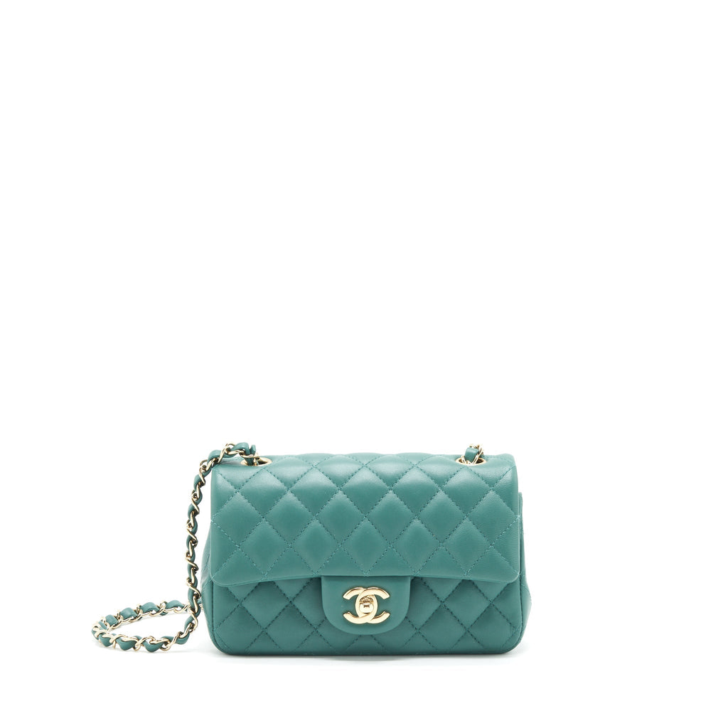 CHANEL 21A MINI RECTANGULAR FLAP BAG LAMBSKIN LIGHT GREEN LGHW (MICROCHIP)