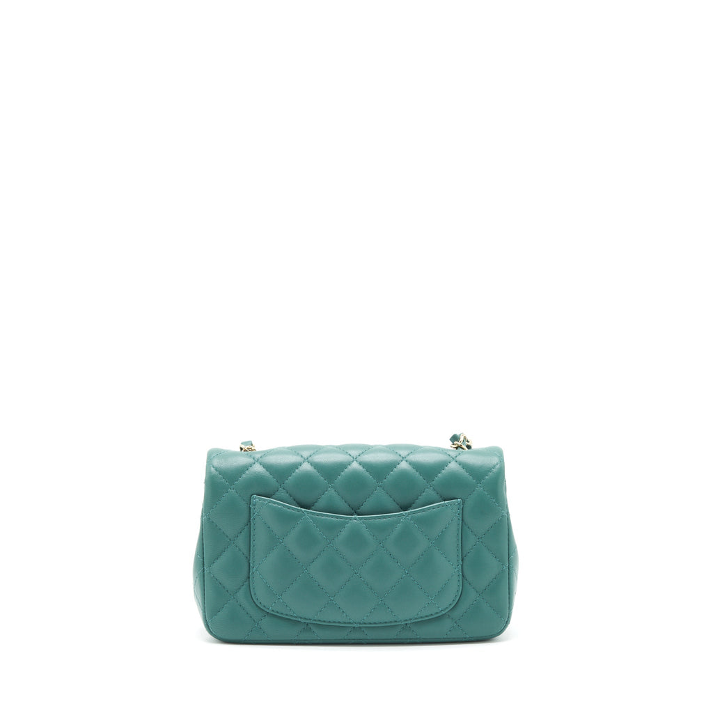 CHANEL 21A MINI RECTANGULAR FLAP BAG LAMBSKIN LIGHT GREEN LGHW (MICROCHIP)