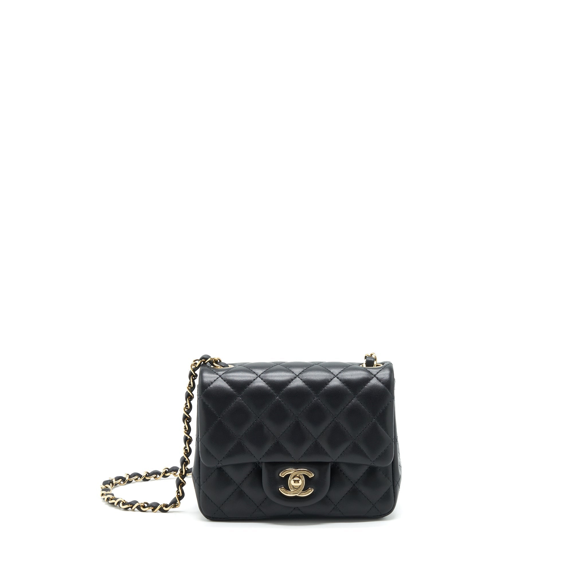 CHANEL MINI SQUARE FLAP BAG LAMBSKIN BLACK LGHW (MICROCHIP)