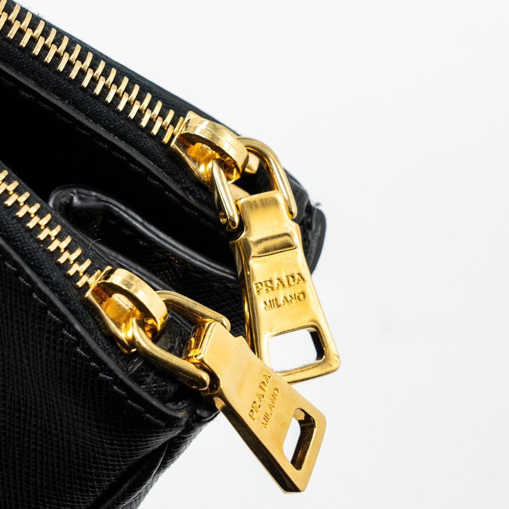 PRADA DOUBLE ZIP TOTE BAG SAFFIANO CALFSKIN BLACK GHW