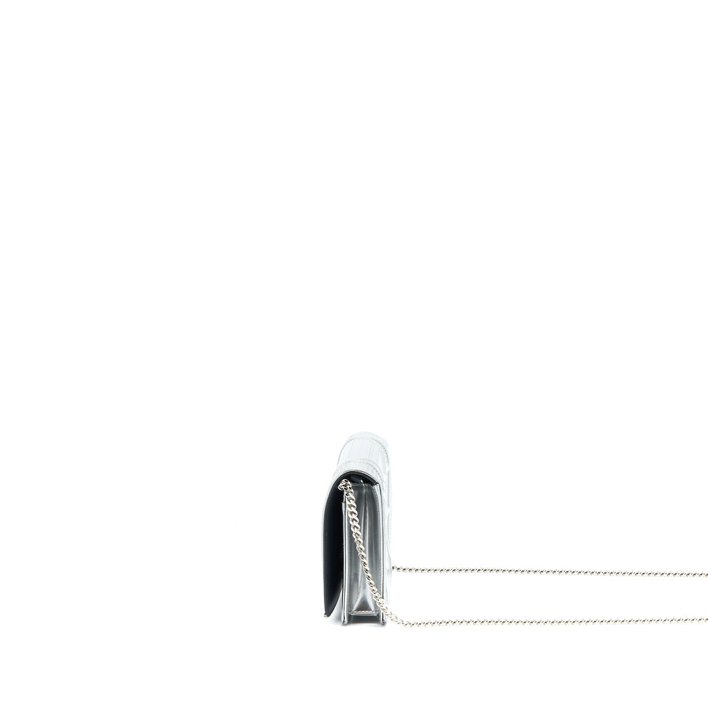 DIOR DIORAMA WALLET ON CHAIN PATENT METALLIC SILVER SHW