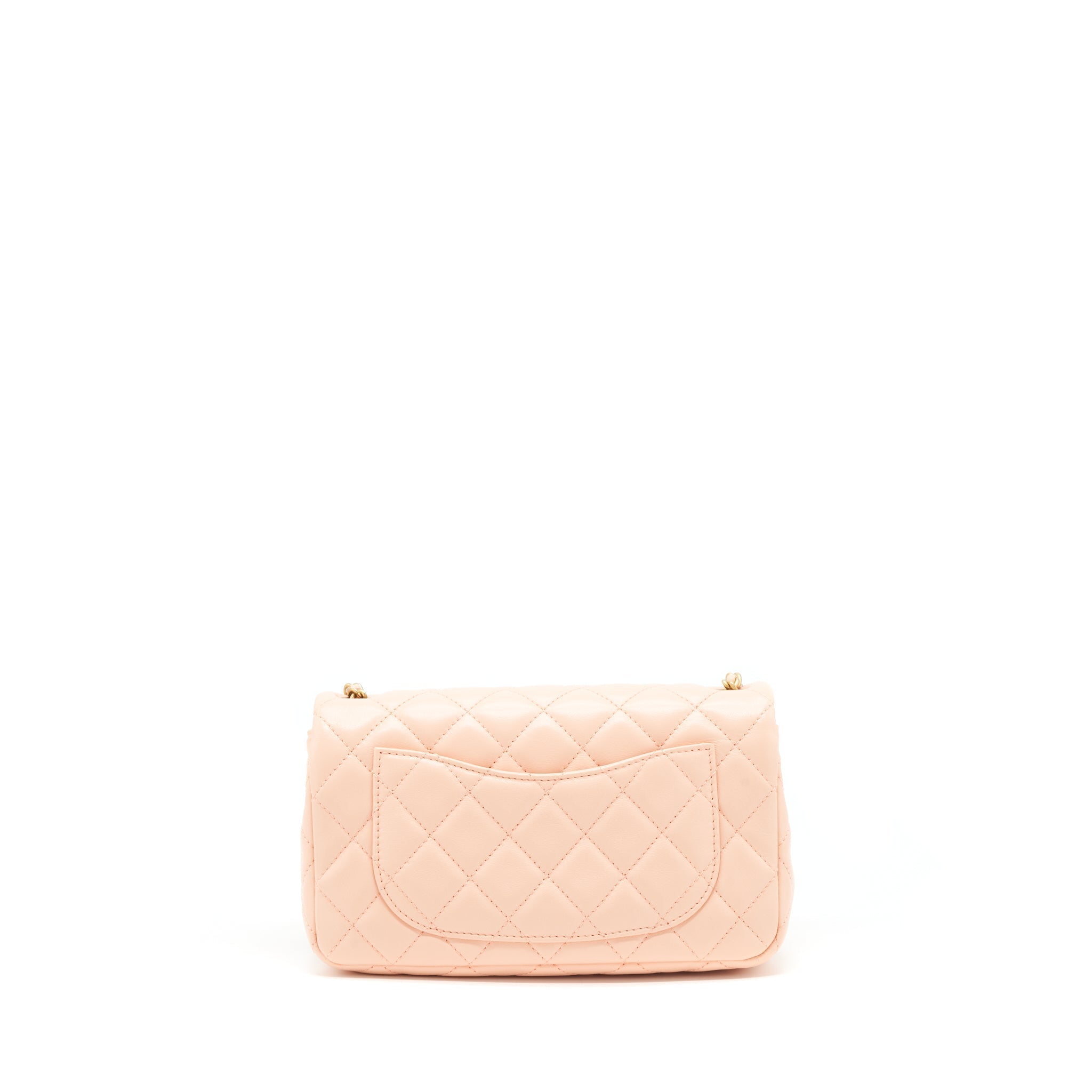 CHANEL 22C PEARL CRUSH MINI RECTANGULAR FLAP BAG LAMBSKIN LIGHT ORANGE / PEACH GHW