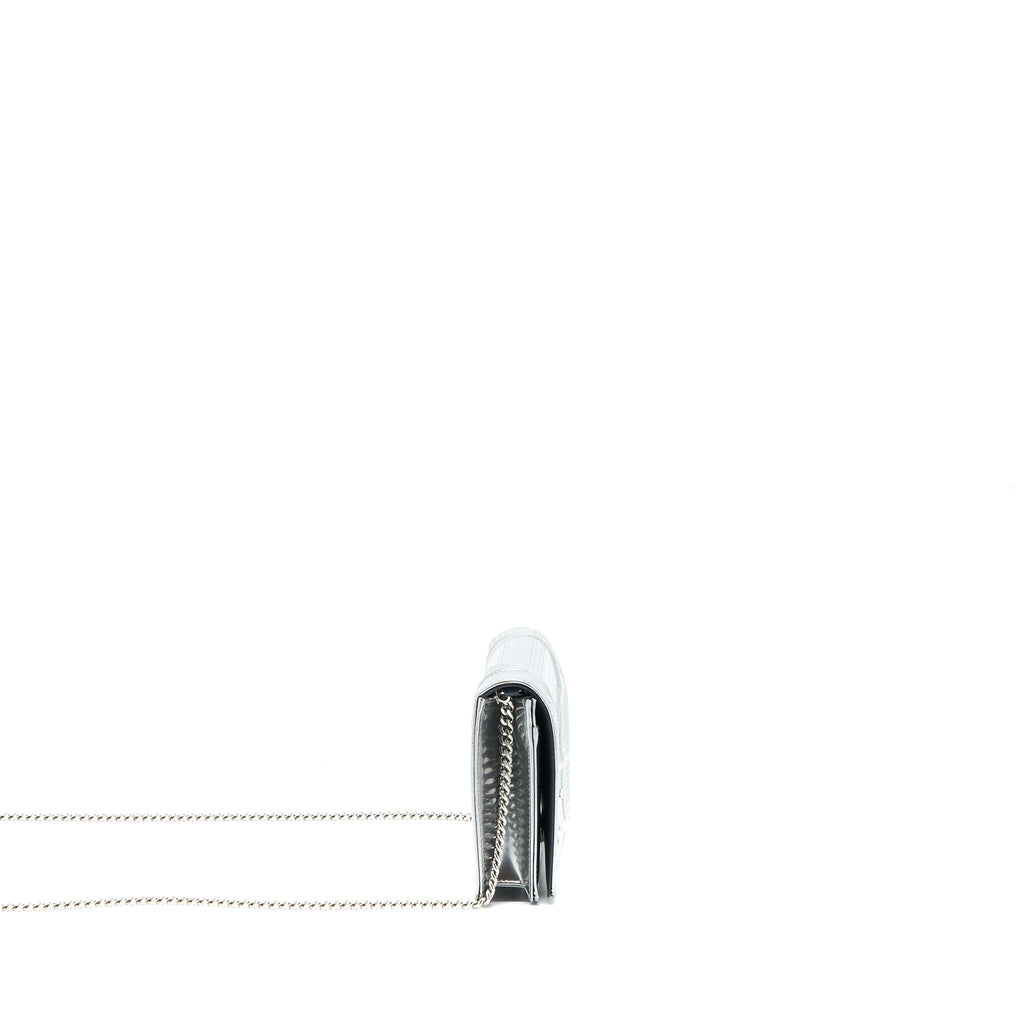 DIOR DIORAMA WALLET ON CHAIN PATENT METALLIC SILVER SHW