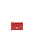 CHANEL BOY WALLET ON CHAIN PATENT METALLIC RED SHW