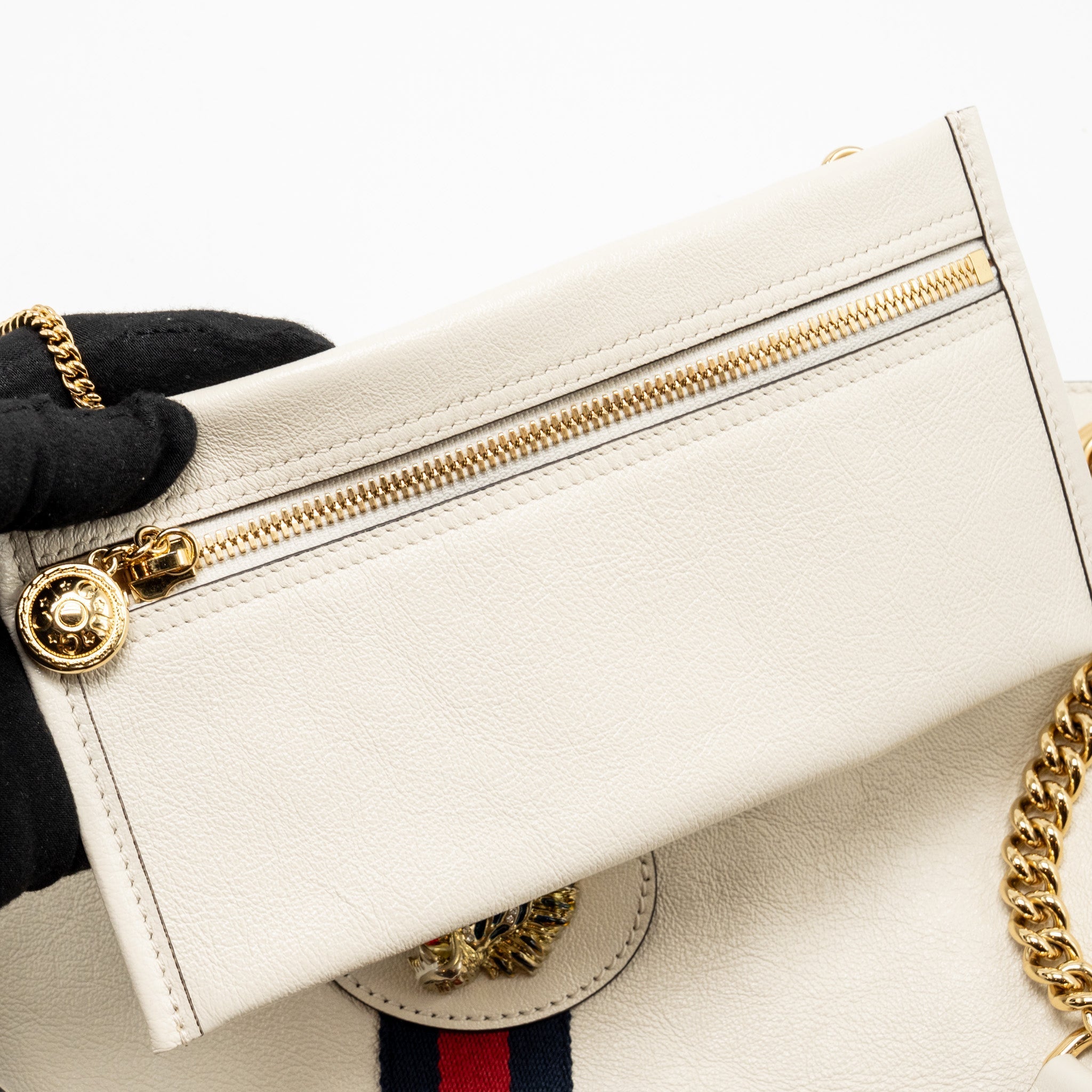 GUCCI RAJAH LARGE CHAIN TOTE BAG LEATHER WHITE GHW