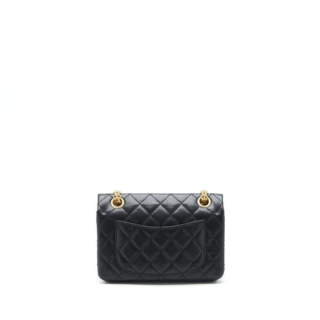 CHANEL MINI 2.55 REISSUE FLAP BAG AGED CALFSKIN BLACK BRUSHED GHW (MICROCHIP)