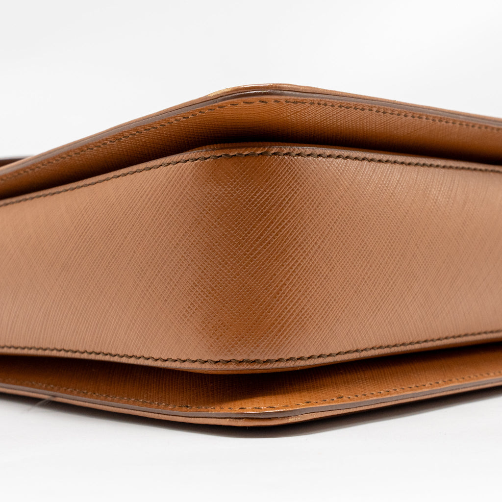 SALVATORE FERRAGAMO TOP HANDLE GANCINI BAG CALFSKIN TAN GHW