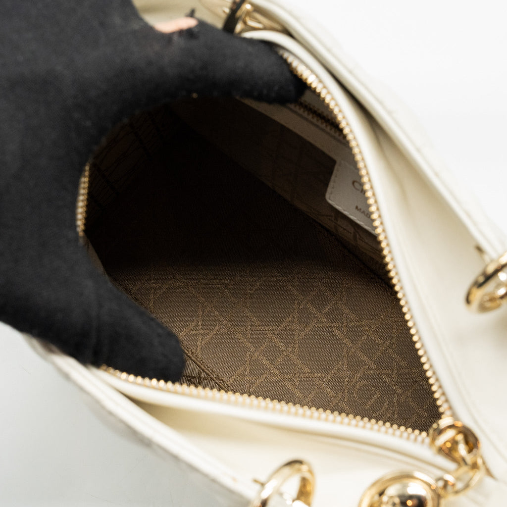 DIOR MEDIUM LADY DIOR BAG LAMBSKIN WHITE LGHW