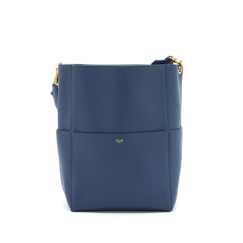 CELINE SANGLE BUCKET BAG NAVY GHW NEW LOGO