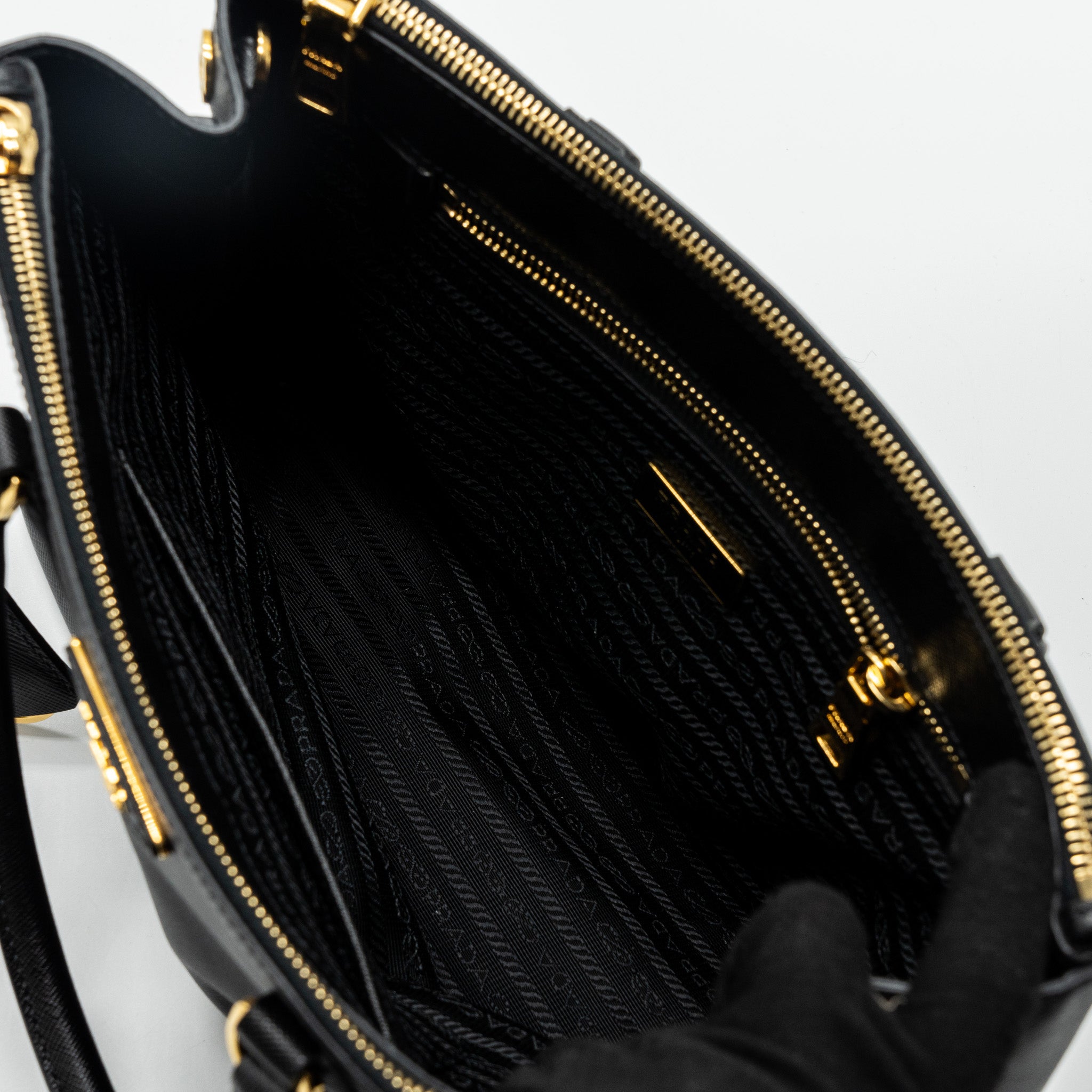 PRADA DOUBLE ZIP TOTE BAG SAFFIANO CALFSKIN BLACK GHW