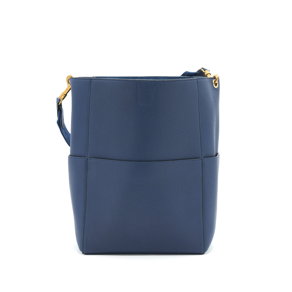 CELINE SANGLE BUCKET BAG NAVY GHW NEW LOGO