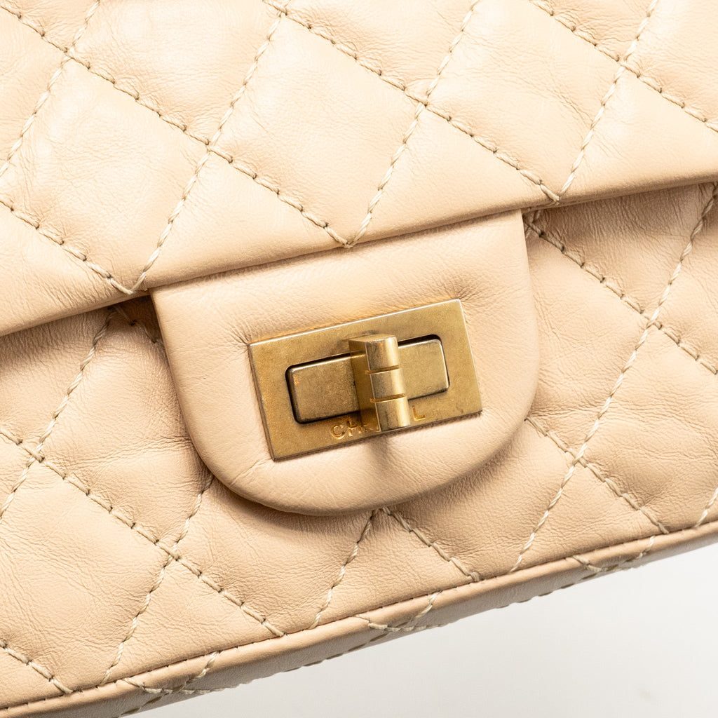 CHANEL SMALL 2.55 REISSUE DOUBLE FLAP BAG AGED CALFSKIN BEIGE GHW