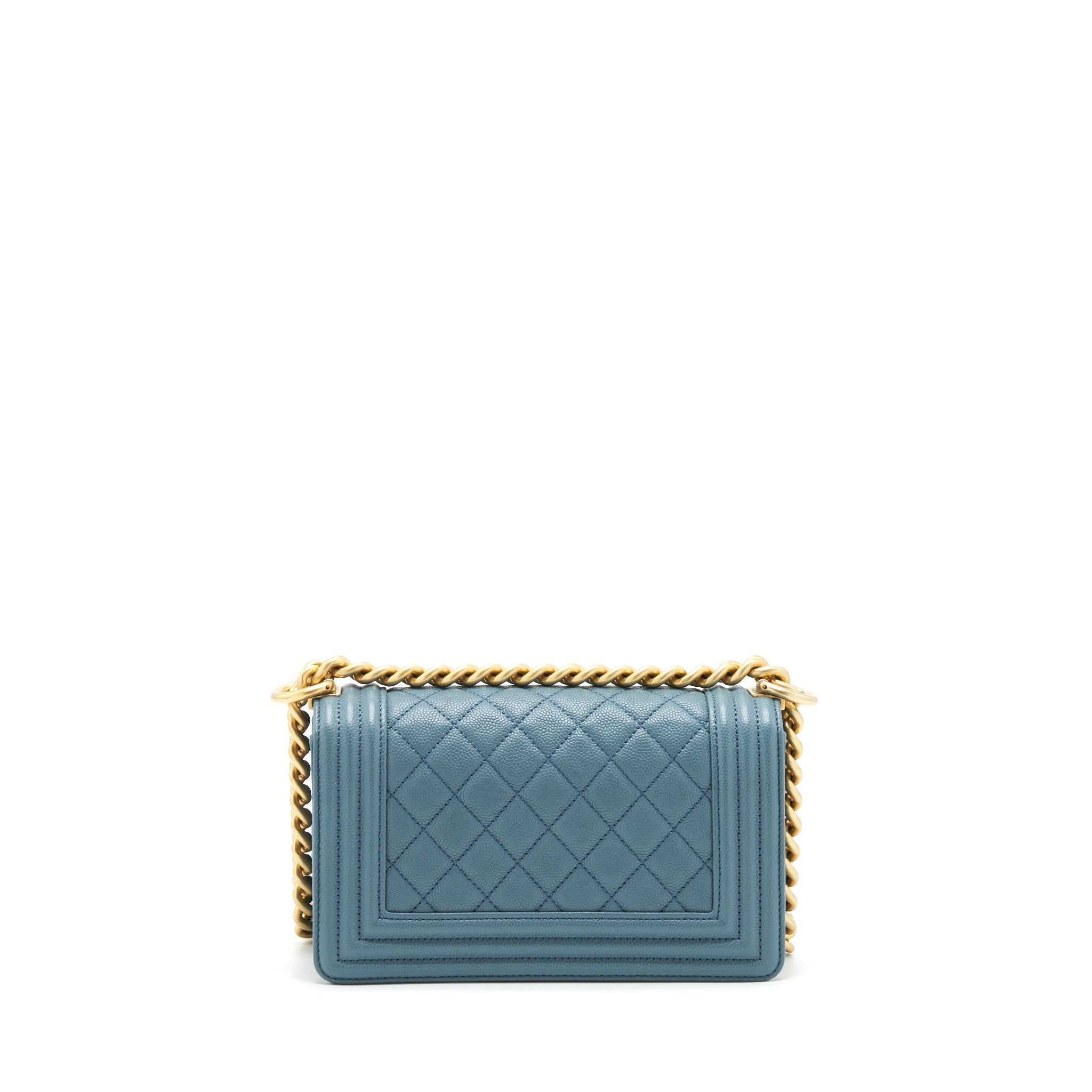 CHANEL SMALL BOY BAG CAVIAR GREYISH BLUE BRUSHED GHW