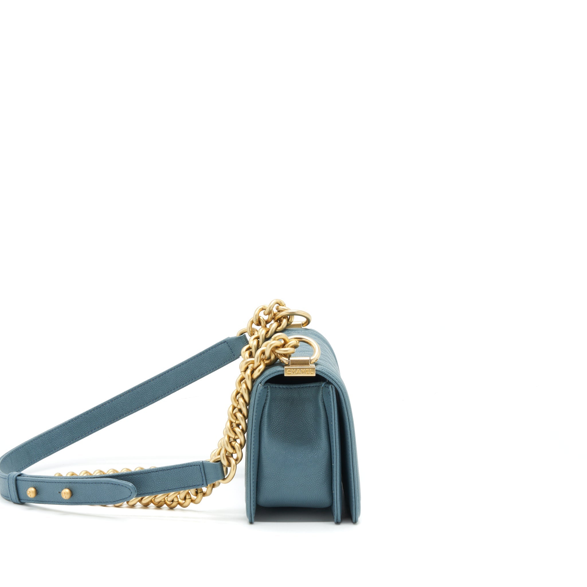 CHANEL SMALL BOY BAG CAVIAR GREYISH BLUE BRUSHED GHW