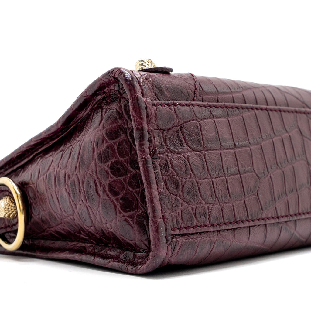 BALENCIAGA MINI CITY BAG CROC EMBOSSED CALFSKIN BURGUNDY GHW