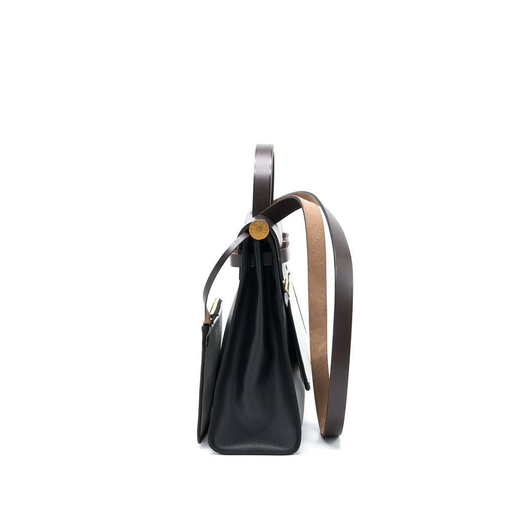 HERMES HERBAG 31 BERLINE CANVAS NOIR/ECRU-NOIR/EBENE GHW