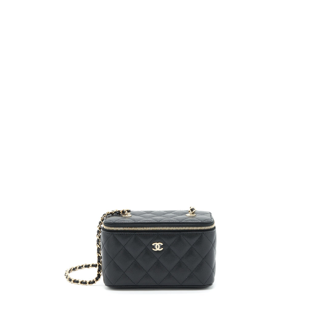 CHANEL 22S LONG VANITY WITH CHAIN CAVIAR BLACK LGHW