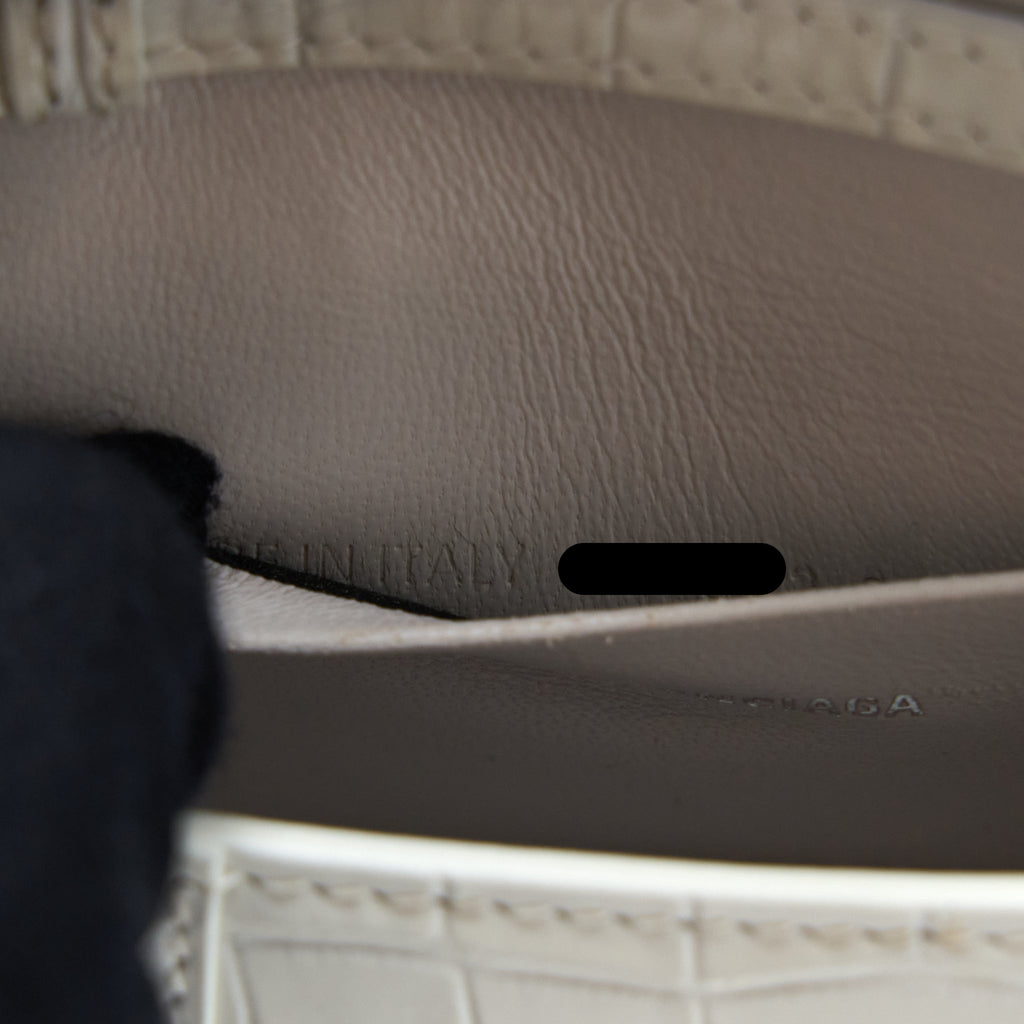 BALENCIAGA MINI HOURGLASS BAG CROC EMBOSSED CALFSKIN WHITE SHW