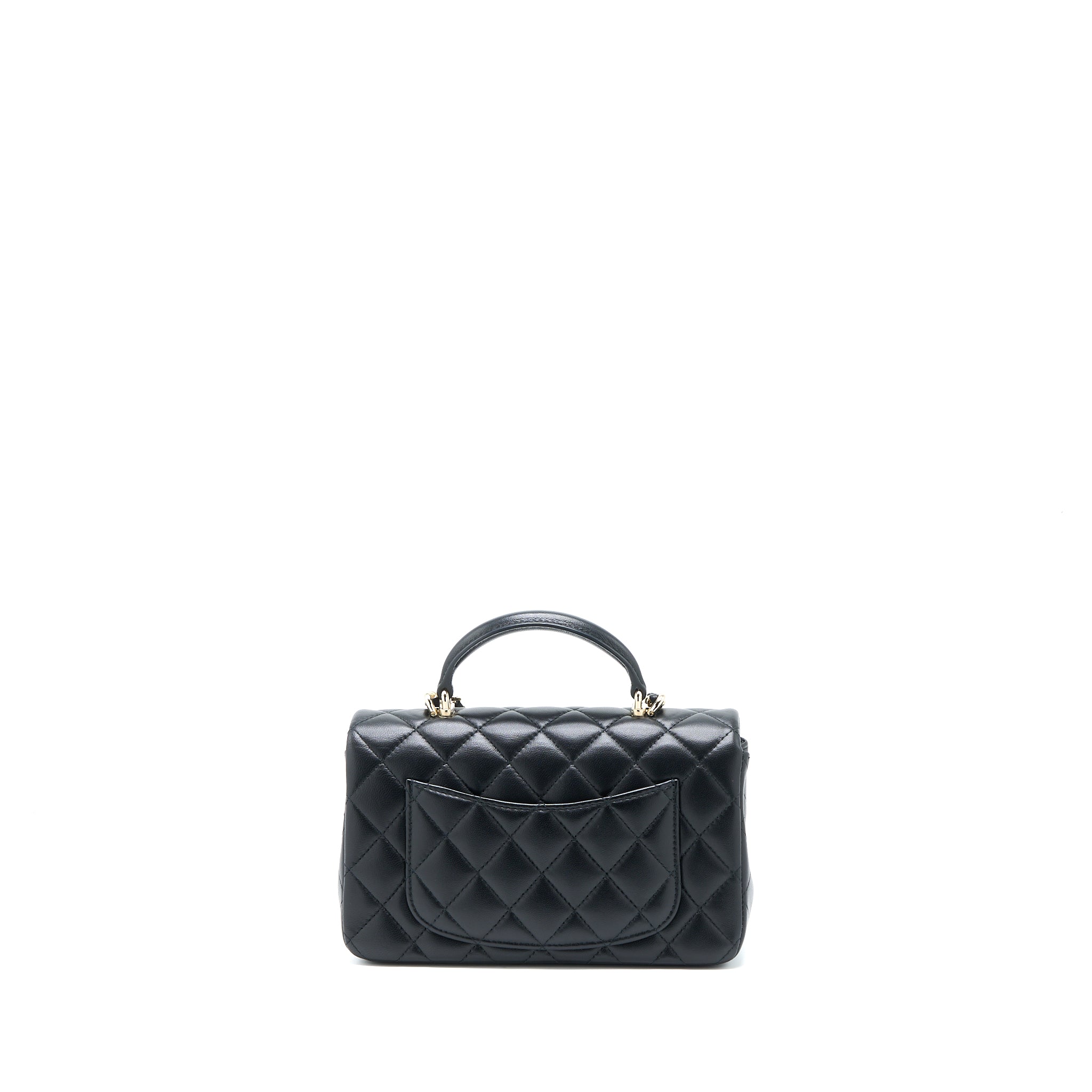 CHANEL TOP HANDLE MINI RECTANGULAR FLAP BAG LAMBSKIN BLACK LGHW (MICROCHIP)