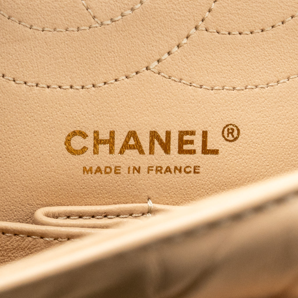 CHANEL SMALL 2.55 REISSUE DOUBLE FLAP BAG AGED CALFSKIN BEIGE GHW